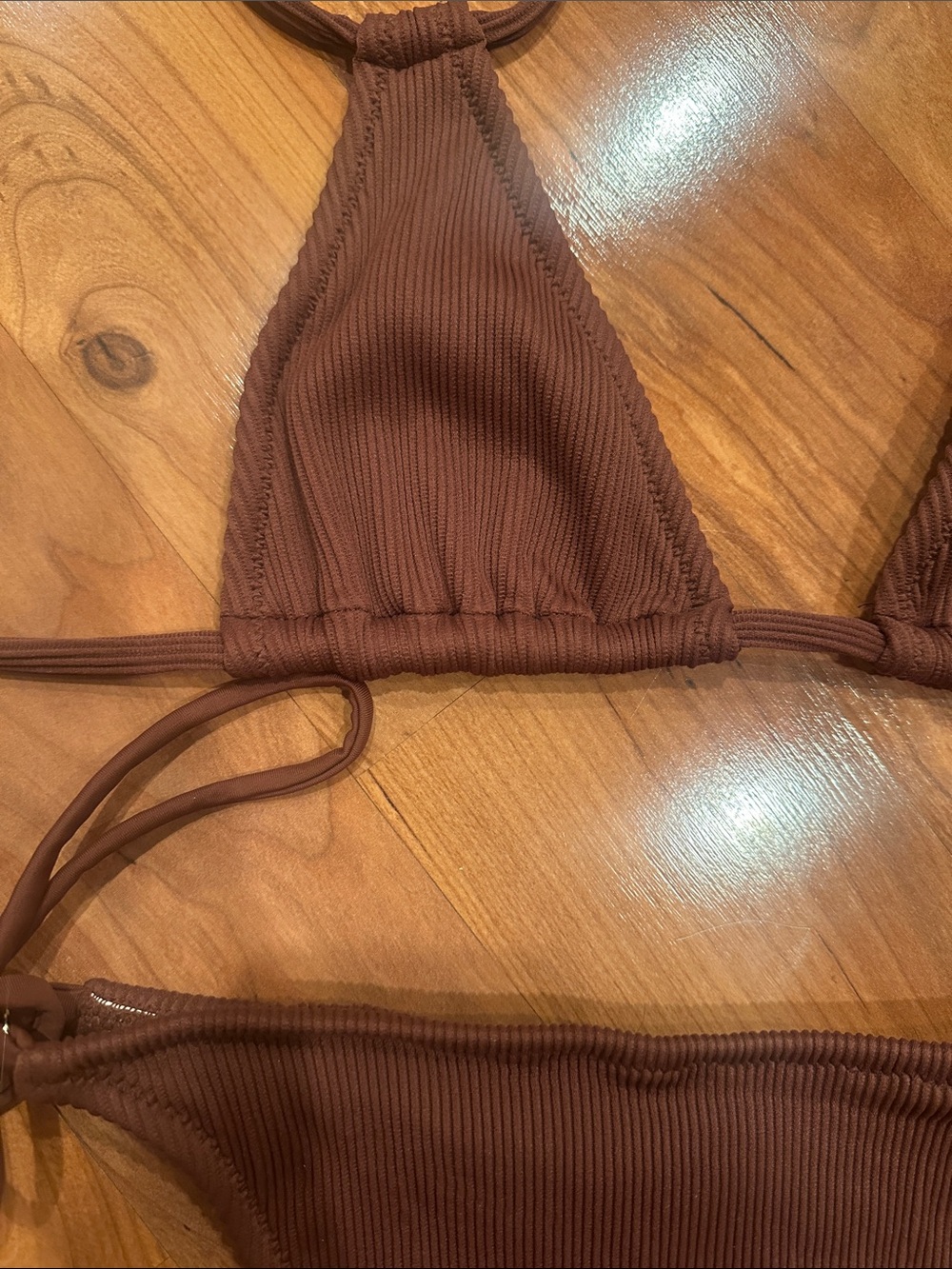 Toluca Brown Ribbed String Bikini - Picture 3 of 3